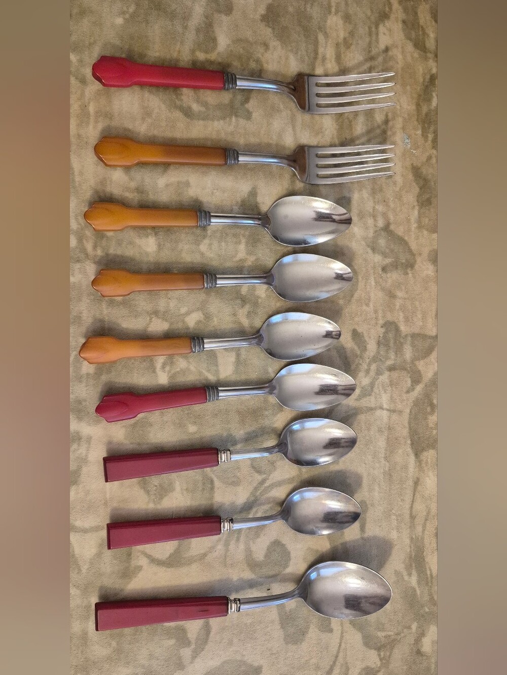 9 Stabrite Bakelite Flatware-Butterscotch & Cherry